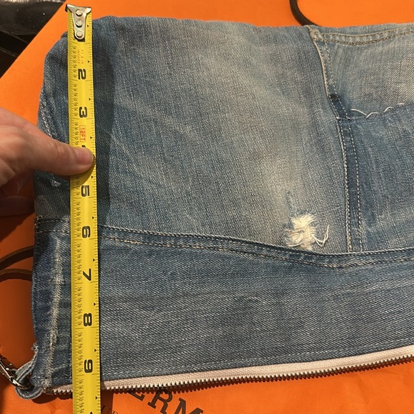 Large distressed denim wristlet/ pouch